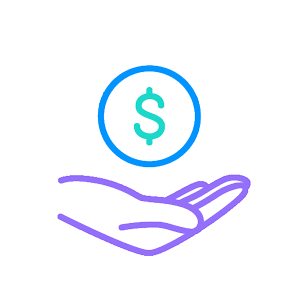 Ilustração de mão em concha, com a palma voltada para cima, com uma moeda logo acima.