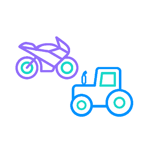 Ilustração de moto e trator.