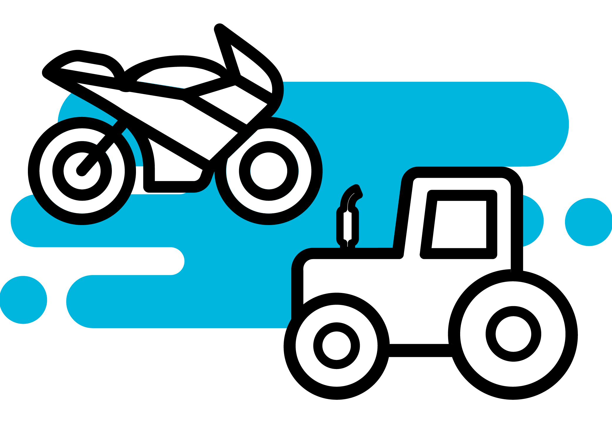 Ilustração de trator e motocicleta.