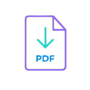 Ilustração de uma folha com uma seta apontando para baixo e logo abaixo da seta está escrito PDF.